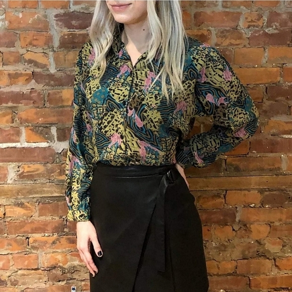 Vintage 80's Abstract Print Blouse, Small-Medium